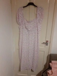 Ladies BNWOT White & Pink Tie Die Off Shoulder Midi Dress - Size 20 - Picture 1 of 4