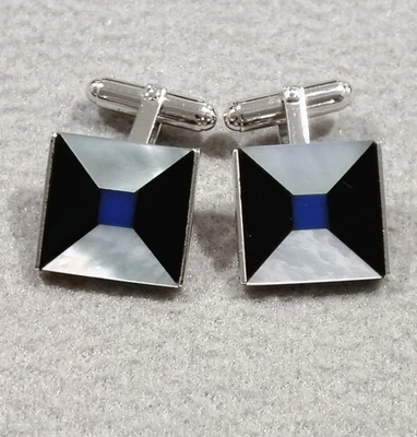 Gemelos WEH de plata de ley de ónix negro madreperla y lapislázuli índigo cuadrados Foto 1 de 4