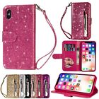 For Samsung S21 S20 10 Note20 9 8 Bling Glitter Leather Wallet Zipper Cover Case