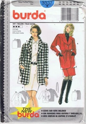 Uncut Burda Pattern 3337 Womens Suit 10-20 Straight Skirt Long Safari Jacket FF - Image 1 of 4