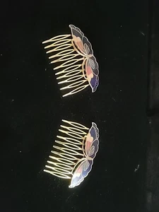 Vintage Cloisonne Hair Comb Vintage Enamel Set Of 2 - Picture 1 of 4