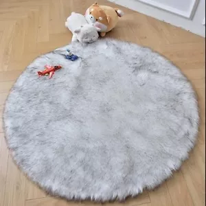 duduta Emerald Round Faux Sheepskin Fur Rug 4x4 Fluffy Shaggy Circle Rug - Picture 1 of 6
