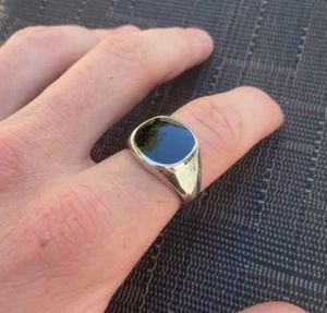 Natural Black Onyx 925 Sterling Silver Gemstone Handmade Signet Mens Ring - Picture 1 of 6