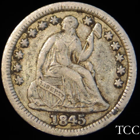 1845 LIBERTY SEATED HALF DIME ~ AWESOME ORIGINAL 5c COIN ~ FREE SHIPPING ~ TCC Cover