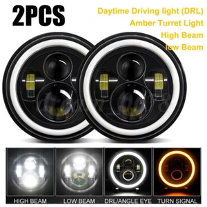Pair 7" Inch Round LED Headlights Halo Angel Eyes For Jeep Wrangler JK LJ CJ TJ - Picture 1 of 12