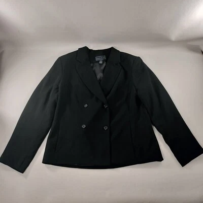 Laura Scott 双排扣缺口翻领黑色豌豆外套女式 12 码 — 第 1/4 张图片