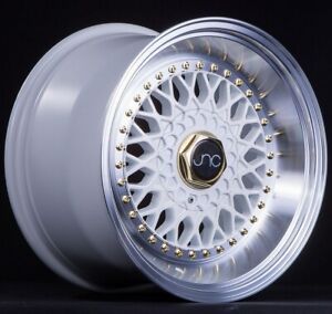 JNC Wheels Rim JNC004S White Machined Lip Gold Rivets 17x10 4x100/4x114.3 ET25