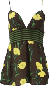 23/30 NEU DEPT Damen Shirt Top Tunika Spagettiträger Gr. S braun, gelbe Blumen - Picture 1 of 1