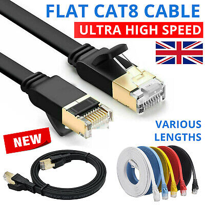 FLAT CAT8 Shielded 2000MHz 40Gbps Ethernet LAN Ultra HighSpeed Cable RJ45 Lot • 24.95£