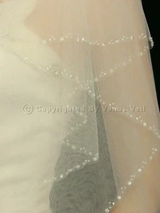 2T Ivory Bridal Wedding Elbow Length Beaded Edge Veil - Picture 1 of 4