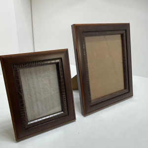 Unbranded Pair of Fine Wood and Leather Photo Frames - 5X7 and 8X10 - EUC