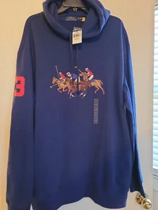 Polo Ralph Lauren Mens XLT Navy Equestrian Horse 3 Triple Pony Hoodie Sweatshirt - Picture 1 of 8