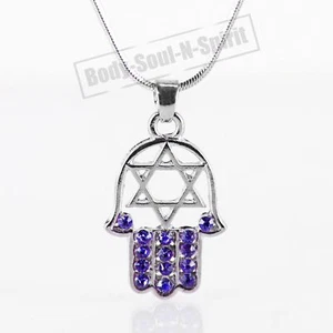 Collier AMULETTE BLEU HAMSA ÉTOILE DE DAVID Bijoux Porte-Bonheur Kabbale - Imagen 1 de 1