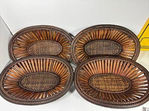 Vintage 12 "x 9" Holz Korb Bambus MCM Volkskunst Obstschale Bauernhaus Korb geätzt - Bild 1 von 6