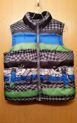 Old Navy Boys Black Multicolor Zip Front Winter Puffer Vest Size Medium M Fleece - Image 1 of 3