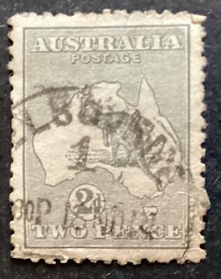 AUSTRALIA 1913 2d Grey Map + Kangaroo wmk 2 DieI SG3 vfu (B71) - Image 1 of 2