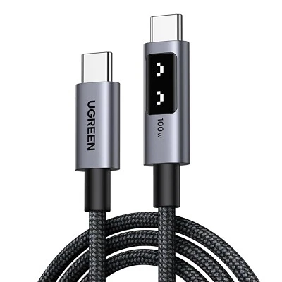UGREEN Uno USB C to USB C Cable 100W Fast Charging Cable with LED Display, Grey - Image 1 of 4