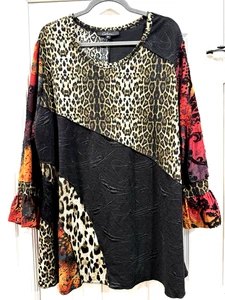 Blusa túnica Calessa 3X elástica Burnout capricho maximalista festival - Imagen 1 de 6