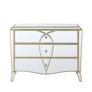 Chest of Drawers Mirror Champagne 3 Drawers Bedroom Dresser Storage Furniture - Picture 1 of 10