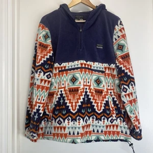 Free Nature NYC Men's Hoodie Fleece Sz Medium Multicolor 1/4 Zip Aztec Tribal - Picture 1 of 8