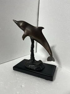 Schwere Bronze springender Delfin Skulptur Statuette - Bild 1 von 9