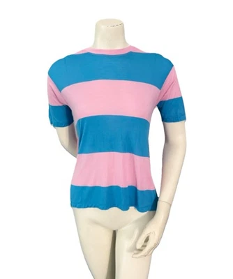 Top Diane Von Furstenberg XS Rosa Azul Rayas Alto Bajo Lazo Espalda 100% Viscosa Perú Foto 1 de 4