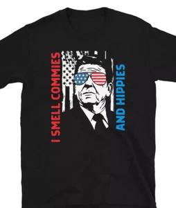 Ronald Reagan I Smell Commies And Hippies 4Th Of July American Flag T-Shirt - Picture 1 of 6