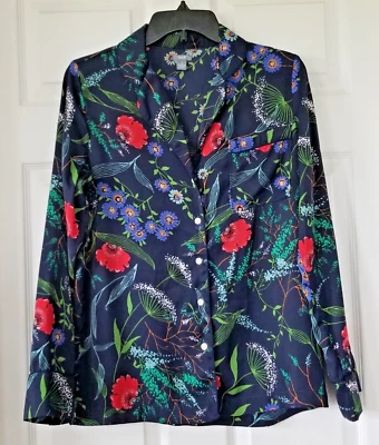 Pijama AERIE Azul Floral Top tiro y brillo manga larga abotonada para mujer talla S Foto 1 de 4
