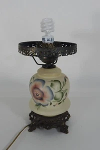 Vintage Gone with the Wind Table Lamp Frosted Flowers Green - Picture 1 of 9