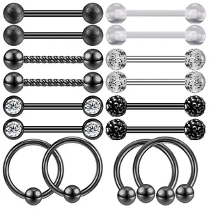 16Pcs 14G Stainless Steel Nipple Rings Barbells Tongue Piercing Nipple Piercings - Picture 1 of 36