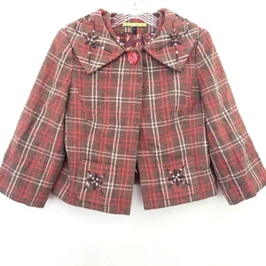 Ashley B. Mantel Größe 2 klein rosa braun kariert bestickt Retro  - Bild 1 von 10