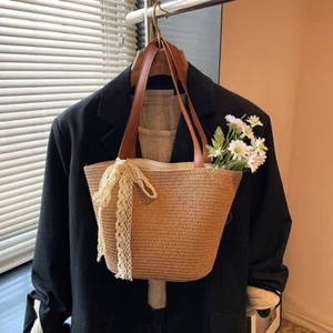Handwoven Straw Handbag Casual Tote New Shoulder Bag Women - Picture 1 of 14
