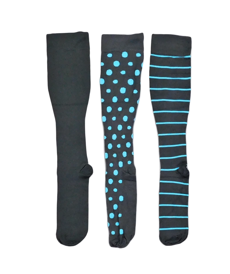 Juego de 3 calcetines de compresión a rayas y puntos Legacy para mujer, carbón, azul, M/L Foto 1 de 1