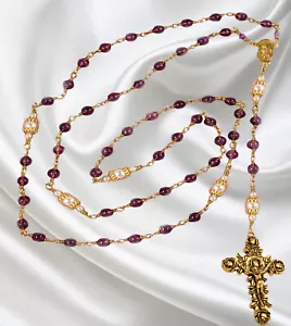 Unbreakable Handmade Catholic Rosary, Amethyst Gemstones, Gold Tone Crucifix - Picture 1 of 5
