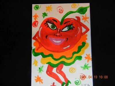 ACEO Original Cereza Dama Pintura Acrílico Sobre Papel Foto 1 de 3