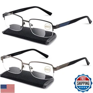 Missfive 2-Pack Mens Premium Bifocal Reading Glasses Blue Light Blocking, Com - Picture 1 of 5