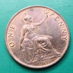 Lámpara Queen Victoria 1901 penique de bronce EF+. #152 - Imagen 1 de 2