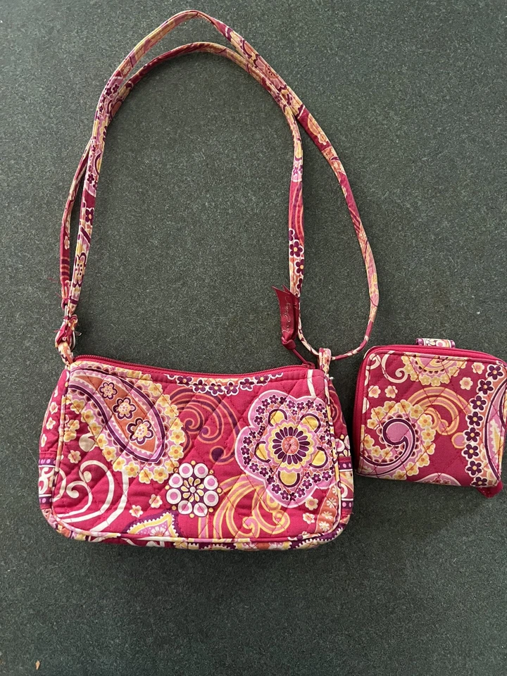 Vera Bradley Mini Crossbody Purse Bag Raspberry Fizz & Wallet. - Image 1 of 4