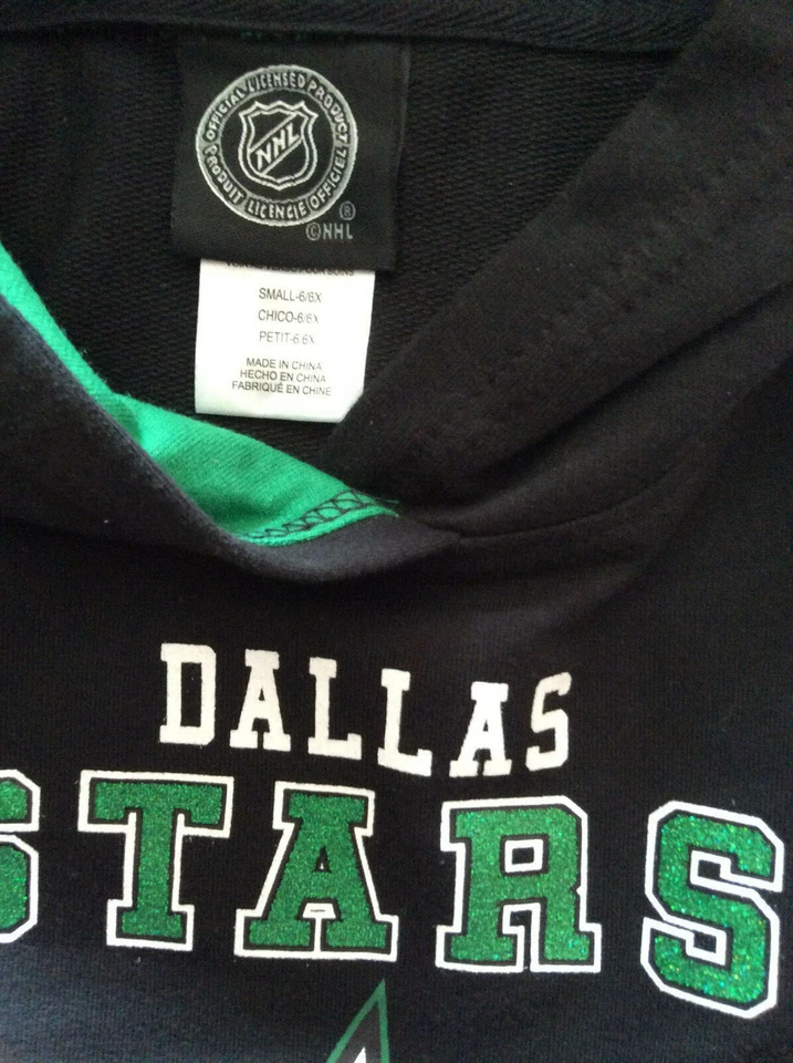 NHL DALLAS STARS Girls Size S 6/6X Hoodie Black Green Glitter Logo