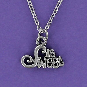 SWEET 16 Necklace - Pewter Charm on Chain Sixteen 16th Birthday Special NEW