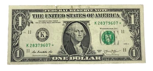 2013 Series FRN Washington One Dollar K283796071* STAR NOTE Serial Number $1 - Picture 1 of 2