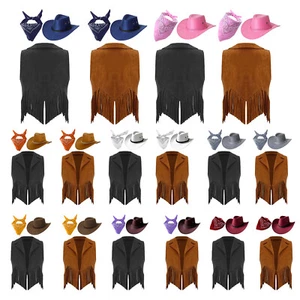 Kids Girls Set Cosplay Cowboy Costume Carnival Outfits Tassels Bandana Suede - Picture 1 of 151