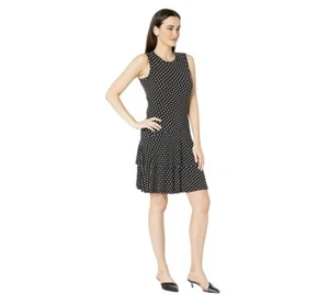 MICHAEL Michael Kors Sliced Dot Sleeveless Flounce Dress Black/Bone - Picture 1 of 8