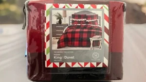 Martha Stewart Red Buffalo Check Plaid Flannel 100% Cotton King Duvet Cover NWT - Picture 1 of 5