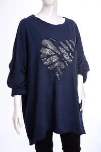 Women's Italian Lagenlook TUNIC SWEATSHIRT Oversized Sequinned HEART - Picture 1 of 12