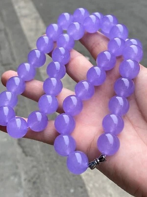 Collares colgantes colgantes de jadeíta con cuentas de Myanmar púrpura hielo natural real 14 mm Foto 1 de 4