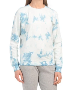 Lucky Brand Women's Sweatshirt White Blue Tie Dye Long Sleeve size Large $69 NEW - Picture 1 of 9