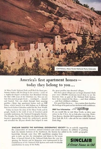 1956 Sinclair: Parco Nazionale di Mesa Verde, Colorado pubblicità stampa d'epoca - Foto 1 di 1