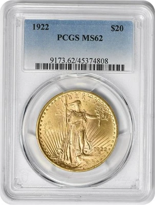 Oro St. Gaudens 1922 $20 MS62 PCGS Foto 1 de 4