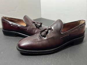 Nettleton Burgundy Leather Slip On Tasseled Loafers Men’s Size 9 AA Dress Shoe - Picture 1 of 9